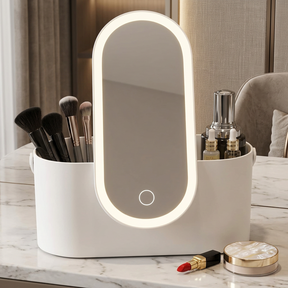 Organizador de Maquillaje con Espejo LED Táctil - Tocador Lujoso